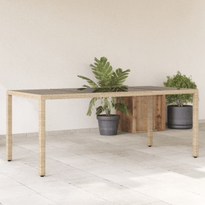 Mesa de jardín superficie de vidrio ratán PE beige 190x90x75 cm D