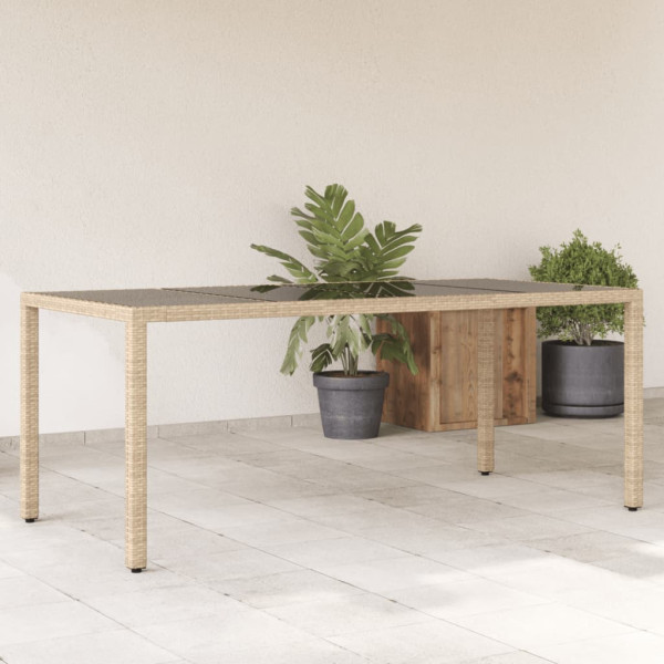 Mesa de jardín superficie de vidrio ratán PE beige 190x90x75 cm D