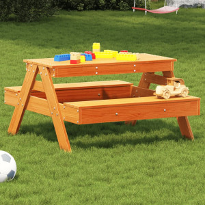 Mesa de pícnic para niños madera pino marrón cera 88x97x52 cm D