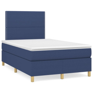 Cama box spring con colchón y luces LED tela azul 120x190 cm D
