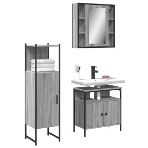 Set de muebles de baño 3 pzas madera contrachapada gris sonoma D