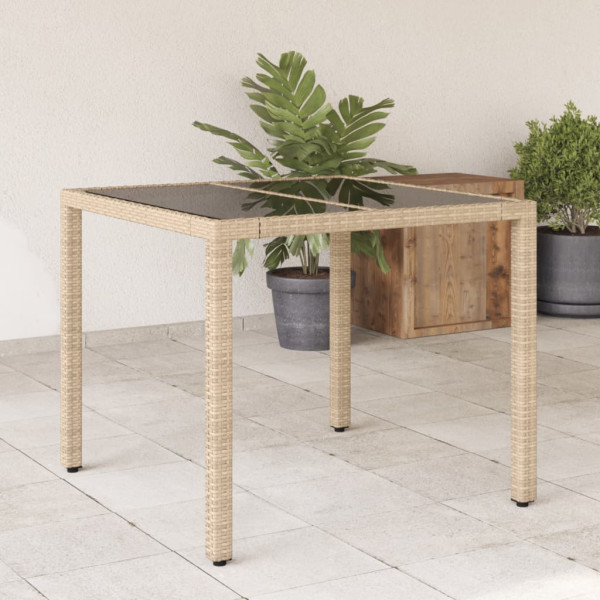 Mesa de jardín superficie de vidrio ratán PE beige 90x90x75 cm D