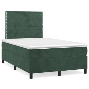 Cama box spring colchón y LED terciopelo verde oscuro 120x190cm D