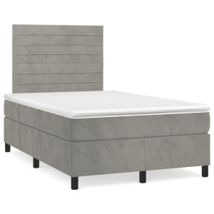 Cama box spring colchón y LED terciopelo gris claro 120x190 cm D