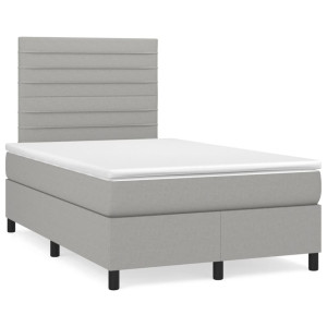 Cama box spring con colchón y LED tela gris claro 120x190 cm D