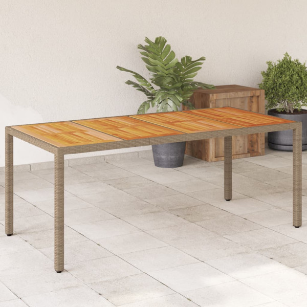 Mesa de jardim vime PE bege e madeira de acácia 190x90x75 cm D