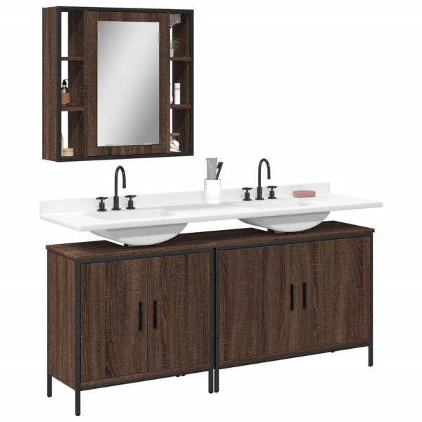 Set de muebles de baño 3 pzas madera contrachapada roble marrón D