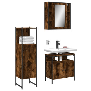 Set de muebles baño 3 pzas madera contrachapada roble ahumado D