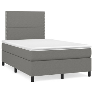 Cama box spring con colchón y LED tela gris oscuro 120x190 cm D