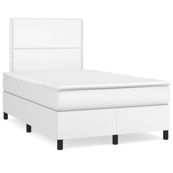 Cama box spring colchão e LED couro sintético branco 120x190 cm D