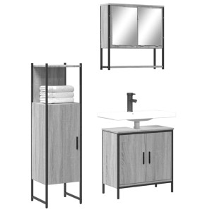 Set de muebles de baño 3 pzas madera contrachapada gris sonoma D