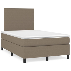 Cama box spring con colchón y LED tela gris taupe 120x190 cm D