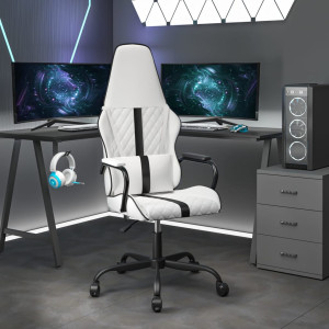 Silla gaming de masaje cuero sintético negro y blanco D