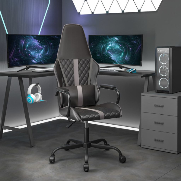 Silla gaming con masaje cuero sintético gris y negro D