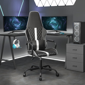 Silla gaming de masaje cuero sintético blanco y negro D