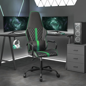 Silla gaming con masaje cuero sintético verde y negro D