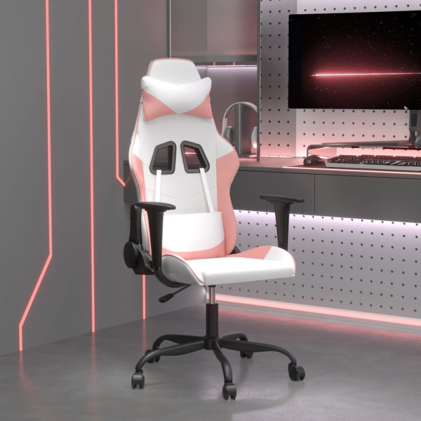 Silla gaming cuero sintético blanco y rosa D