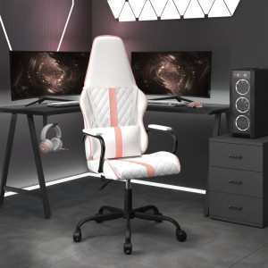 Silla gaming con masaje cuero sintético rosa y blanco D