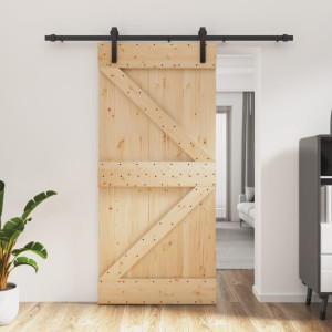 Puerta corredera con herrajes madera maciza de pino 95x210 cm D