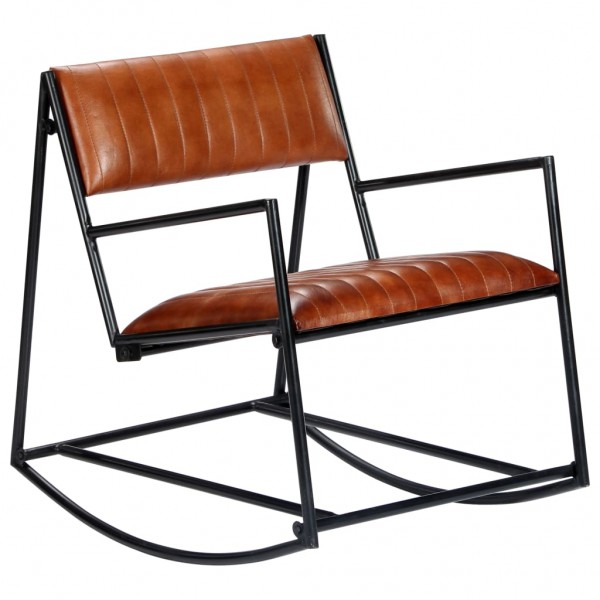 Cadeira de balanço de couro verdadeiro marrom D