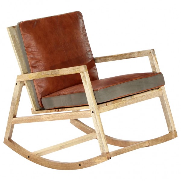 Cadeira de balanço de couro e madeira maciça D