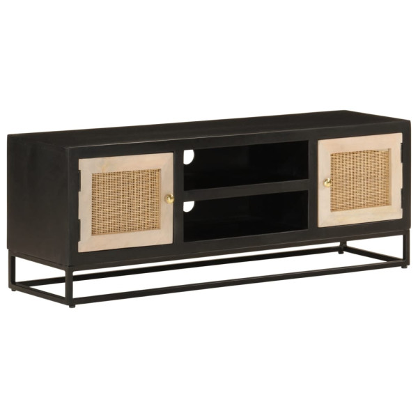 Mueble de TV madera maciza de mango y hierro negro 110x30x40 cm D