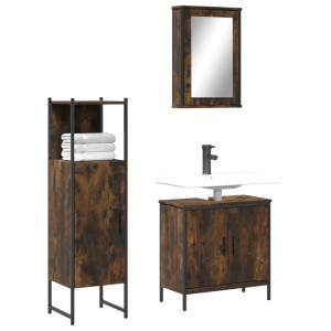 Set de muebles baño 3 pzas madera contrachapada roble ahumado D