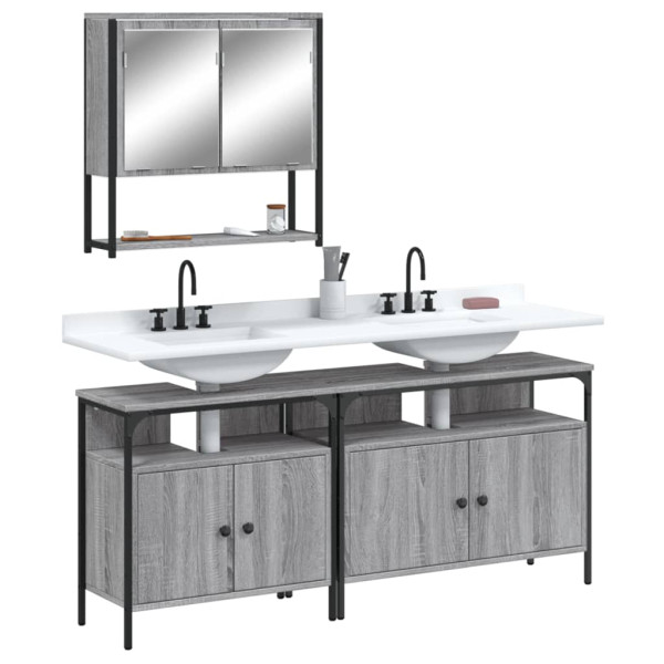 Set de muebles de baño 3 pzas madera contrachapada gris sonoma D