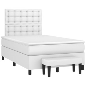 Cama box spring con colchón cuero sintético blanco 120x190 cm D