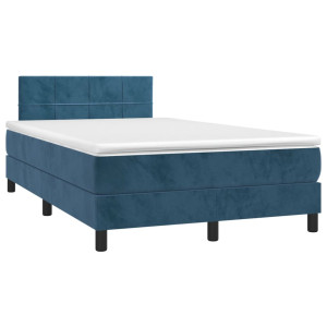 Cama box spring colchón y LED terciopelo azul oscuro 120x190 cm D