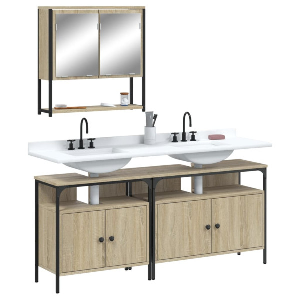 Set de muebles de baño 3 pzas madera contrachapada roble Sonoma D