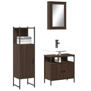 Set de muebles baño 3 pzas madera contrachapada roble marrón D