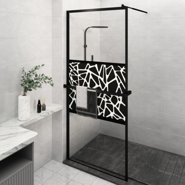 Mampara ducha con estante vidrio ESG y aluminio negro 100x195cm D