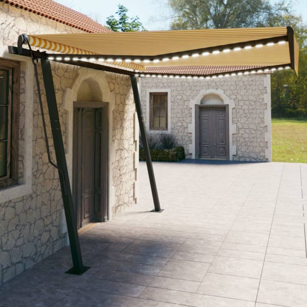 Toldo retrátil manual com LED amarelo e branco 4x3 m D