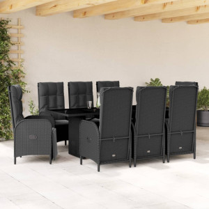 Set de comedor de jardín 9 pzas y cojines ratán sintético negro D