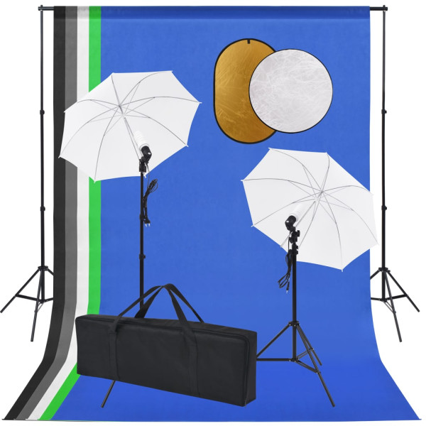 Lâmpadas de kit de estudo de fotos. parasols. fundo e reflector D