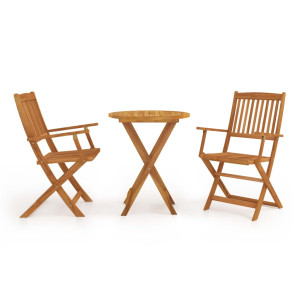 Mesa y sillas bistró plegables 3 pzas madera maciza de acacia D