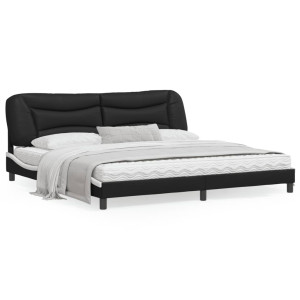 Estructura cama con LED cuero sintético negro blanco 200x200 cm D
