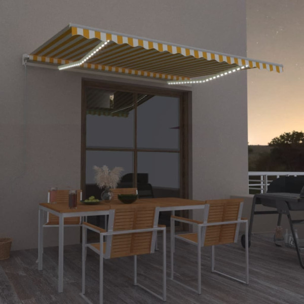 Toldo retráctil manual con LED amarillo y blanco 400x300 cm D