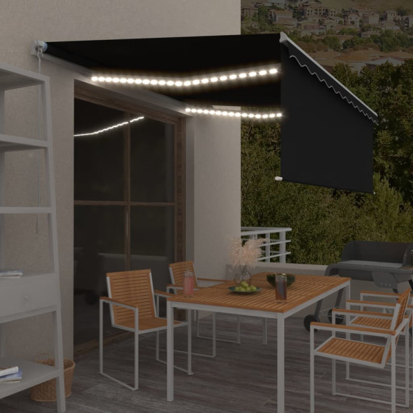 Toldo retrátil manual com persiana e LED antracite 4x3 m D