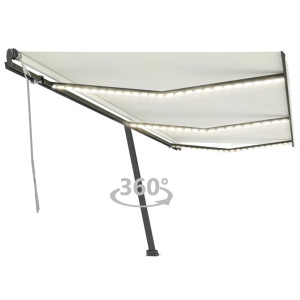 Toldo retráctil manual con luz LED color crema 600x300 cm D