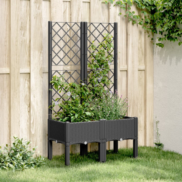 Jardinera con enrejado PP negro 80x40x142 cm D