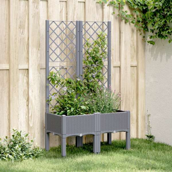 Jardinera con enrejado PP gris 80x40x142 cm D