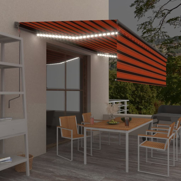 Toldo retrátil manual com laranja e marrom LED 5x3m D