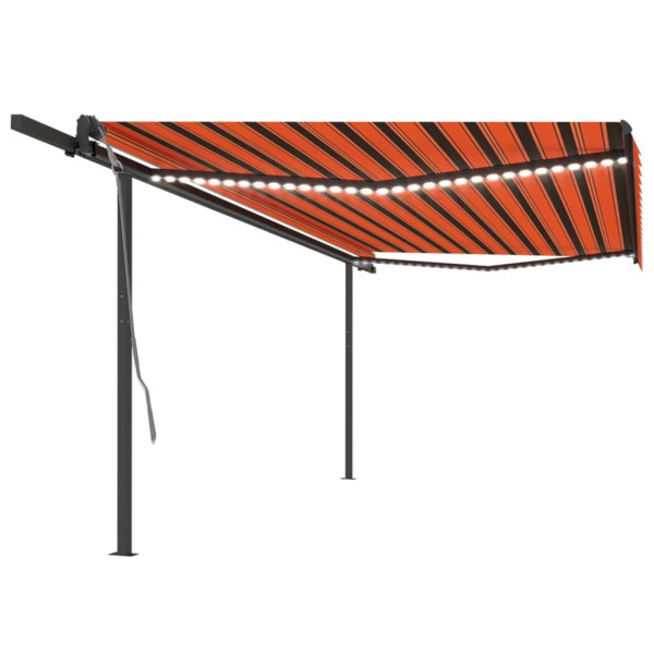 Toldo retrátil manual com postes laranja e marrom 4x3 m D