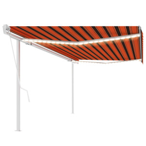 Toldo automático con LED y sensor de viento naranja marrón 5x3m D