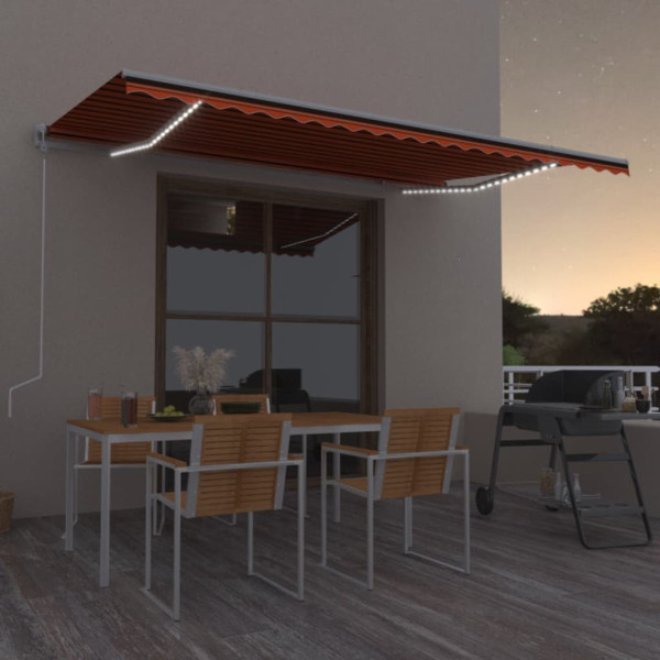 Toldo automático LED sensor de viento naranja/marrón 500x300 cm D