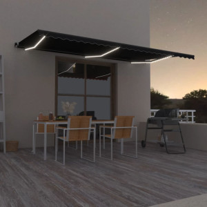 Toldo retráctil manual con luz LED gris antracita 600x350 cm D