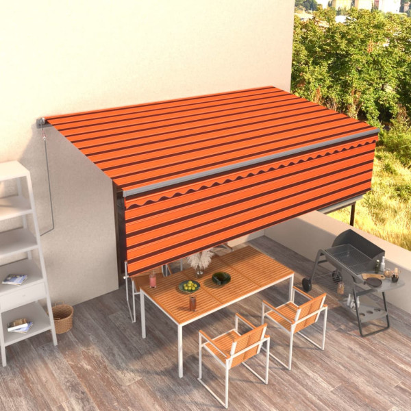 Toldo retráctil automático con persiana naranja y marrón 5x3 m D