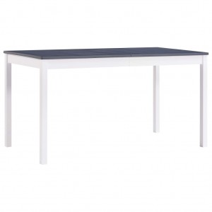 Mesa de comedor de madera de pino blanco y gris 140x70x73 cm D